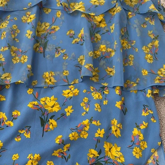 Goen.J Floral Ruffle Top | Size Small (4) | Blue & Yellow - Picture 3 of 6